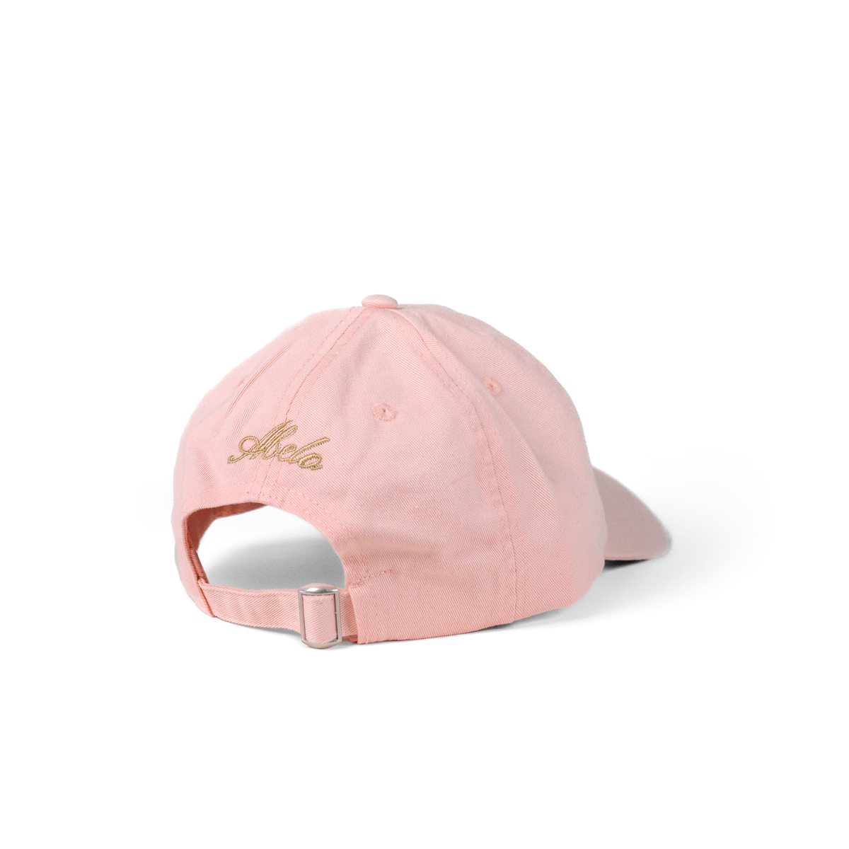 Lolita Cap in baby pink, back view with Abelo embroidery and adjustable strap