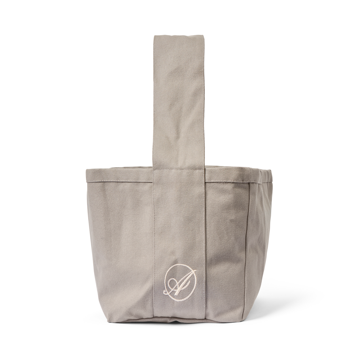 Some Rain Must Fall Extra Bag in grey cotton canvas, front view with the embroidered Abelo emblem